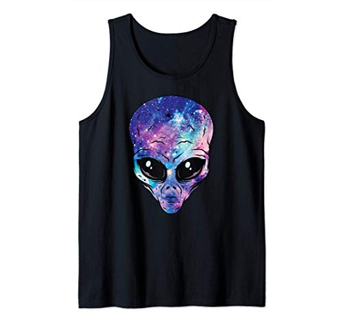 Alien Head Face Starry Night Sky UFO Hunter Space Graphic Camiseta sin Mangas