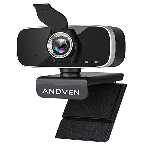 Andven Webcam 1080P Full HD con Micrófono Estéreo y Cubierta de Privacidad, Webcam Portátil con USB Plug-and-Drive para PC Video Chat, Juegos y Grabación, Compatible con Windows, Mac y Android