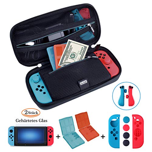 ANGPO® 【Kit de la Caja Nintendo Switch】 Nintendo Switch, Estuche y Accesorios /Protector de Pantalla/Joy-con Set de Protección/Set Game Card Storage 4en1
