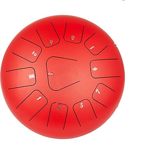 Anhon Tambor de Lengua de Acero 12 Pulgadas 30 cm Handpan Drum con 11 Teclas de Notas con Bolsa Libro de Música Mazos Puntas de Dedo Rojo