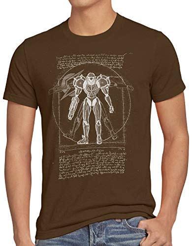 A.N.T. Samus de Vitruvio Camiseta para Hombre T-Shirt da Vinci Metroid NES SNES, Talla:2XL, Color:Marrón