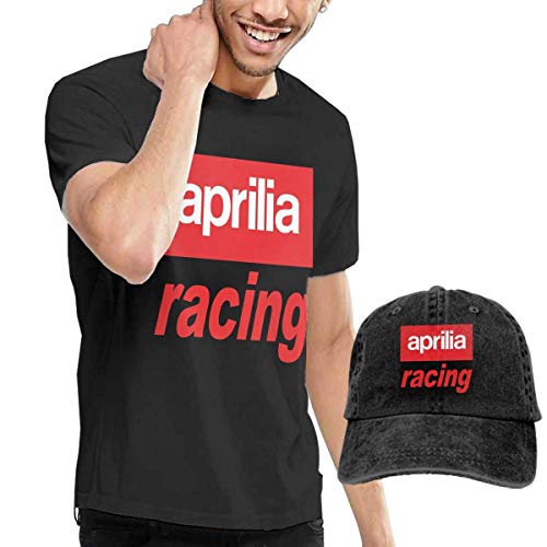 AOCCK Camisetas y Tops Hombre Polos y Camisas, Design Aprilia Racing Logo T Shirts with Hats for Man 100% Cotton Short Sleeve Black