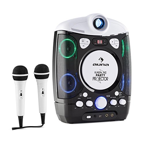 AUNA Kara Projectura - Set Karaoke, proyector Video LCD , 2 micrófonos dinámicos , Reproductor de CD+G , USB , Compatible MP3 , Salida de Video y Audio , Negro