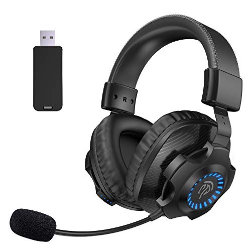 Auriculares Gaming Inalámbricos PS4, [Regalos de San Valentín] EasySMX 2.4G Cascos Gaming Inalámbricos Estéreo con Micrófono, Control de Volumen y RGB Luces Para PC, MAC y PS4, Headset Gaming Wireless