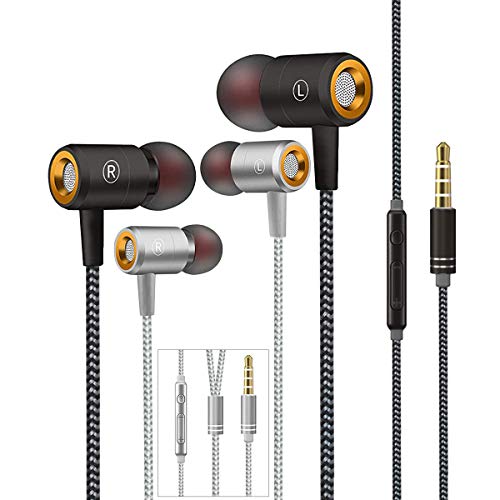 Auriculares,Auriculares In-Ear con micrófono,Auriculares con Cable Aislamiento de Ruido Sonido Estéreo 3.5mm Sonido Puro para Phone,Andriod Smartphone,Reproductores de MP3 y más（Negro y Plata）