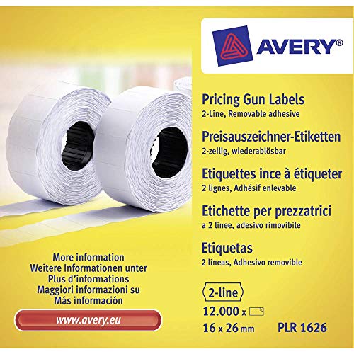 Avery PLR1626 - Etiquetas para etiquetadora de 2 líneas, 16 x 26 mm, blanco
