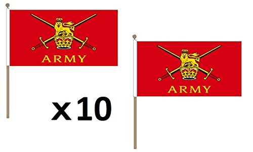 AZ FLAG Bandera del EJÉRCITO BRITÁNICO 45x30cm con Palo de Madera - Lote de 10 Bandera Fuerza Armada del Reino Unido 30 x 45 cm