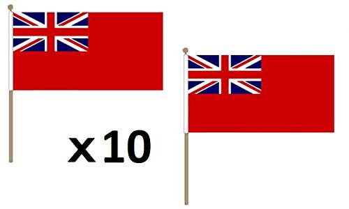 AZ FLAG Bandera del Reino Unido Red Ensign 45x30cm con Palo de Madera - Lote de 10 Bandera PABELLÓN Civil BRITANICO 30 x 45 cm