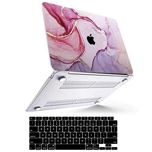 B BELK Funda para MacBook Air 2020 (Modelo: A2337 M1 A2179 A1932), Efecto 3D Funda para MacBook Air de 13,3 Pulgadas 2019 2018 con Touch ID + 2 Cubiertas de Teclado Negras, Mármol Morado