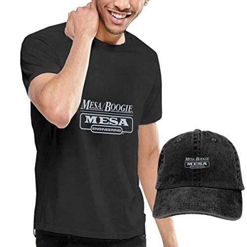 Baostic Camisetas y Tops Hombre Polos y Camisas, Mesa Boogie Logo T-Shirts and Caps, Black Fashion Sport Casual T-Shirt + Cowboy Hat Set for Men