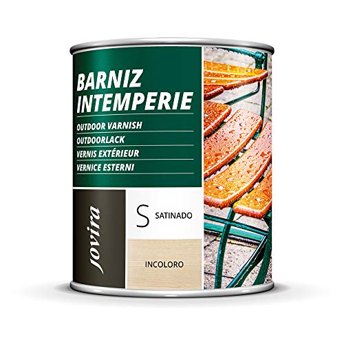 BARNIZ INTEMPERIE TRANSPARENTE. Decora y embellece todo tipo de maderas al exterior, mesas, sillas, muebles, barcos, terrazas (750 ML, SATINADO)