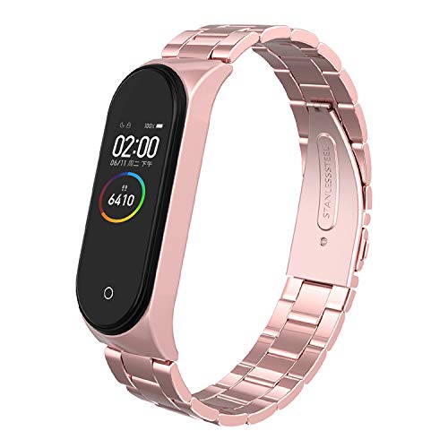 BDIG Correa Compatible con Xiaomi Mi Band 4 Mi Band 3 Correas Metal,Pulsera de Acero Inoxidable Agradable para Mi Band 3 Mi Band 4 Correa (No Host), Rosa