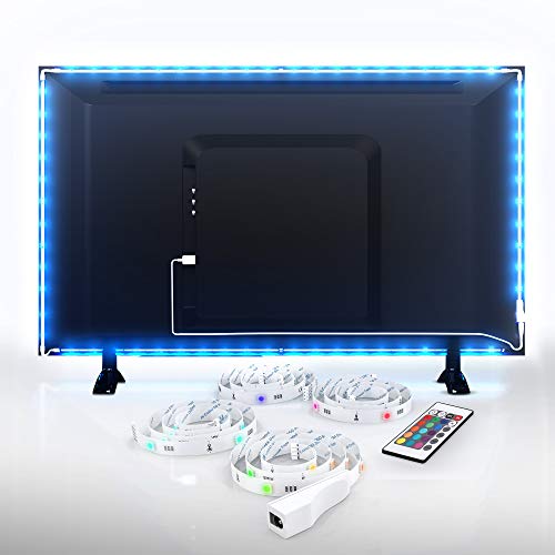 B.K.Licht Set de tira LED para retroiluminación de televisor I 2 metros I incluye puerto USB I Tira LED para PC y TV, incluye mando a distancia I 16 colores
