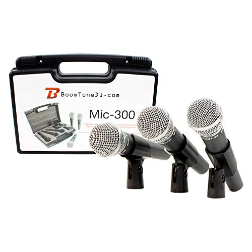 BoomToneDJ MIC 300 Paquete de 3 micrófonos suministrado con estuche y abrazaderas micros