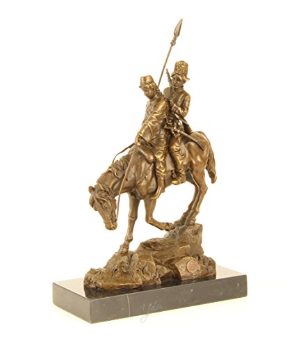 Bronce figura decorativa diseño :{2} soldados de caballo en base de mármol - Downhill fluorosilicatos bronce Altura 36,2 cm