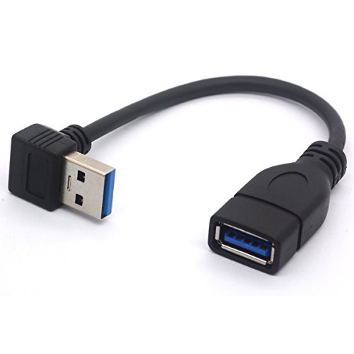 Cable de extensión USB 3.0 corto, 90 grados, ángulo izquierdo, USB tipo A macho a hembra, cable alargador de velocidad de 5 Gbps, 15 cm (bajo)