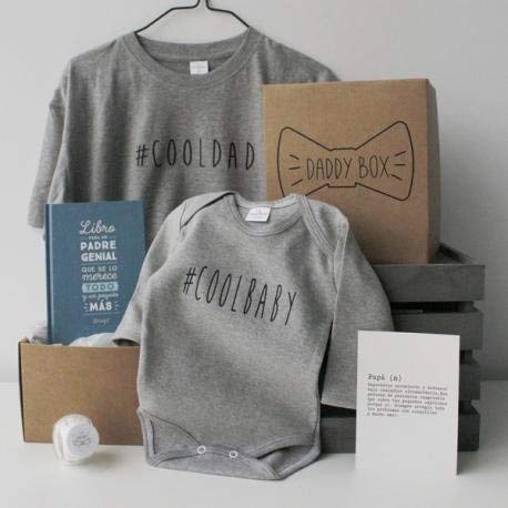 Caja regalo papá y bebé - Daddy Box - Regalo original para padres - Incluye body bebé 3-6 manga larga 100% algodón y camiseta papá a juego - Regalo día del padre y padres primerizos (S)