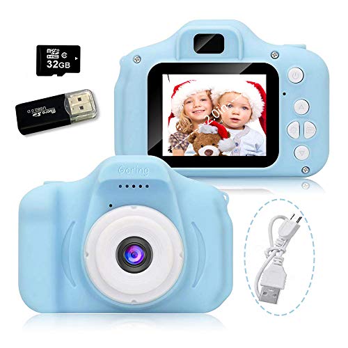 Cámara para Niños, Camara Fotos Infantil, Cámara Digital para Niños con Tarjeta TF 32 GB, Lector de Tarjetas, Niños y Niñas Regalo (Azul)