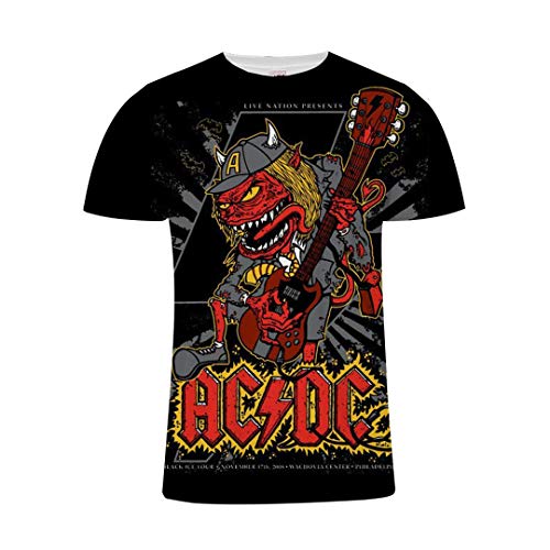 Camiseta De Manga Corta con Cuello Redondo De Verano para Hombres ACDC Heavy Metal Rock Band Patrón 3D Imprimir Camiseta De Seda De Leche Transpirable Casual Sudadera Juvenil Salvaje (3,XL)