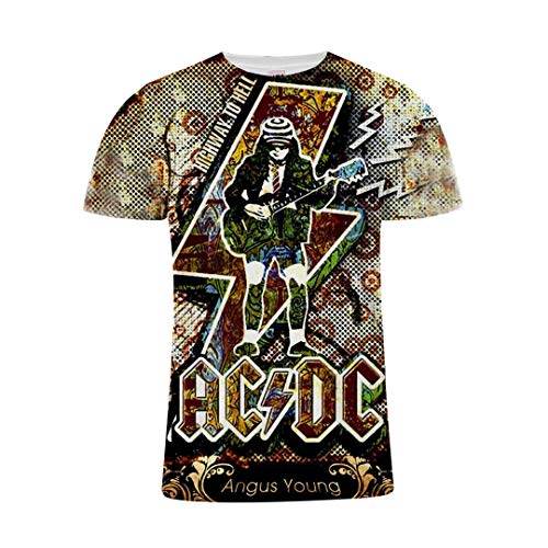 Camiseta De Manga Corta con Cuello Redondo De Verano para Hombres ACDC Heavy Metal Rock Band Patrón 3D Imprimir Camiseta De Seda De Leche Transpirable Casual Sudadera Juvenil Salvaje (5,M)