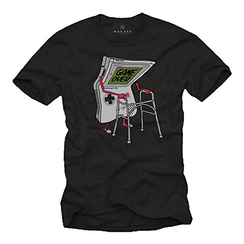 Camiseta Divertida Hombre - Game Over - Reglos Frikis - Vintage Controller T-Shirt Gamer Negro L