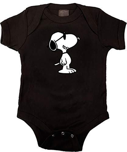 Camisetas EGB Body Bebé Snoopy ochenteras 80´s Retro (Negro, 6 Meses)