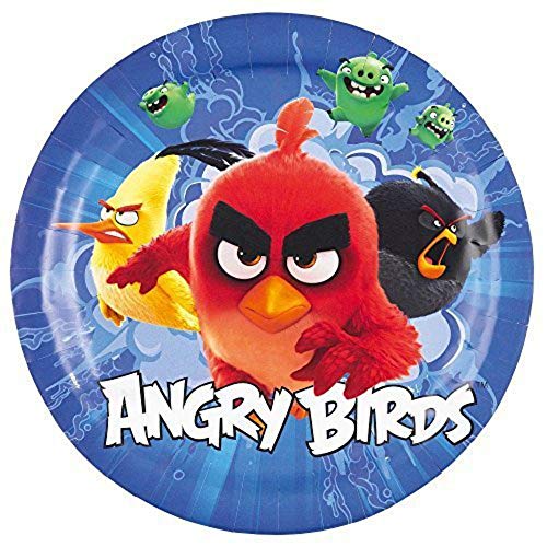 CAPRILO. Lote de 24 Platos Infantiles Decorativos de Cartón Angry Birds Ø 23 cm. Vajillas Desechables. Juguetes y Regalos Fiestas de Cumpleaños, Bodas, Bautizos y Comuniones. 