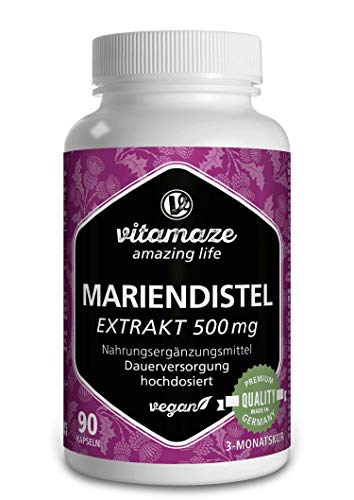 Cardo Mariano Cápsulas de Alta Dosis y Vegano, 90 Cápsulas para 3 Meses, 500 mg de Extracto con 80% de Silimarina, Suplemento Alimenticio Natural sin Aditivos, Calidad Alemana Cardo Mariano Cápsulas de Alta Dosis y Vegano, 90 Cápsulas para 3 Meses, 500 mg de Extracto con 80% de Silimarina, Suplemento Alimenticio Natural sin Aditivos, Calidad Alemana
