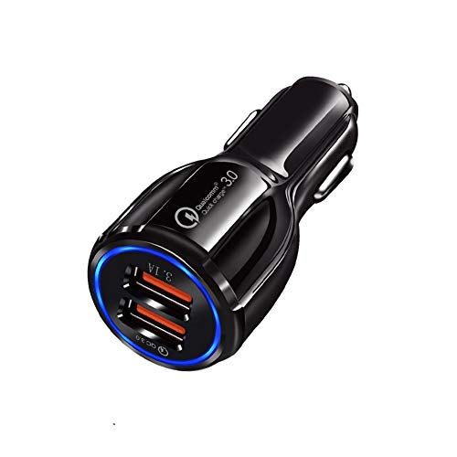 Cargador de Coche USB Movil para Samsung Galaxy S10 S20 Ultra S9 S8 Note 20 8, Xiaomi Redmi, MI, Huawei P20 Lite, iPhone iPad Pro Plus, 2 Adaptador de Carga Rápido Enchufe Quick Charge 3.0/3.1A