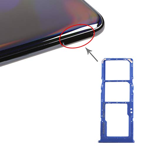 Carro bandeja bandeja soporte porta tarjeta Nano Sim1 + SIM 2 + ranura para tarjeta de memoria Micro SD compatible para Samsung Galaxy A70 / A705 A705F SM-A705 (azul)