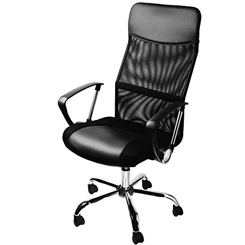 Casaria Silla de Oficina Negra con Ruedas giratorias sillón ergonómico con Altura Ajustable Silla de Interior Escritorio