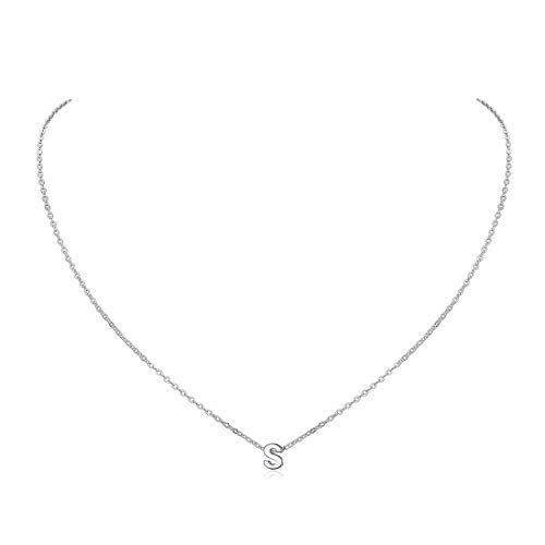 ChicSilver Collar Fino con Inicial S Colgante Letra Mujer Oro Blanco Plata de Ley 925 Colgante Veintiseis Alfabeto Cadena Elegante Fina Regalo Adolescente