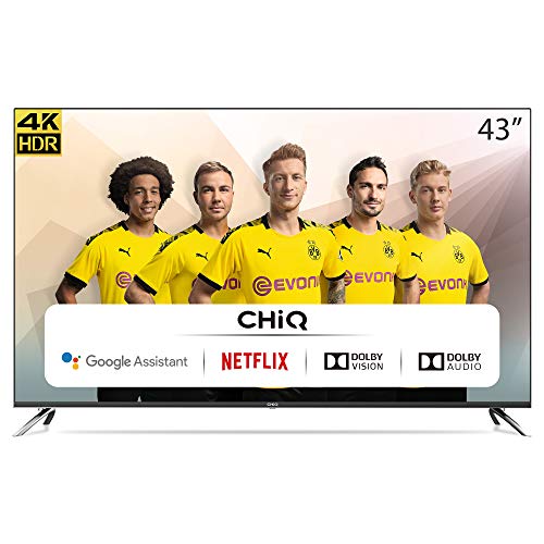 CHiQ Televisor Smart TV LED 43", Resolución 4K UHD, HDR10/HLG, Android 9.0, WiFi, Bluetooth, Netflix, Prime Video, HDMI ARC, USB - U43H7A