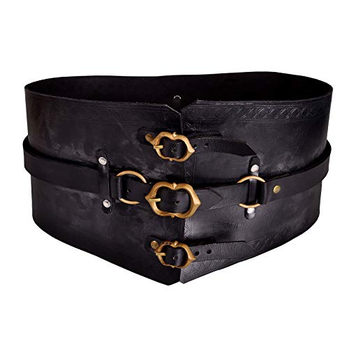 Cinturón de Damas Medievales Audrey 20cm Ancho Liso Cuero Negro - 130 cm