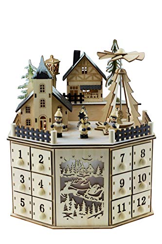 Clever Creations - Calendario de Adviento con 24 cajoncitos - Madera y Luces LED - Funciona con Pilas - Decoración Tradicional con Forma de Pueblo en Navidad - 07 - Redondo 2 Clever Creations - Calendario de Adviento con 24 cajoncitos - Madera y Luces LED - Funciona con Pilas - Decoración Tradicional con Forma de Pueblo en Navidad - 07 - Redondo 2