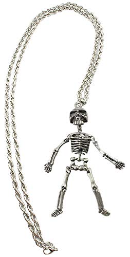 com-four® Collar con Colgante esquelético Espeluznante, Color Plata Longitud Total 49 cm (Esqueleto - Cadena)