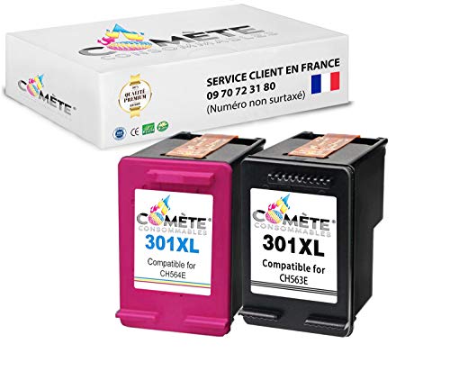 Cometa - Lote de 2 cartuchos de tinta compatibles con HP 301 y 301XL 301 XL HP301XL (CH563E + CH564E) negro + colores compatibles Premium para impresoras HP Deskjet