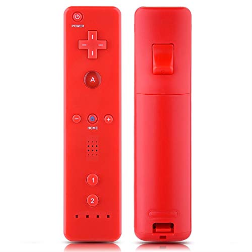 Controlador de Juegos inalámbrico con Funda de Goma y Correa para la muñeca, Control Remoto con Mango de Juego Antideslizante con Joystick analógico para Consola Nintendo WiiU/Wii(Rojo)