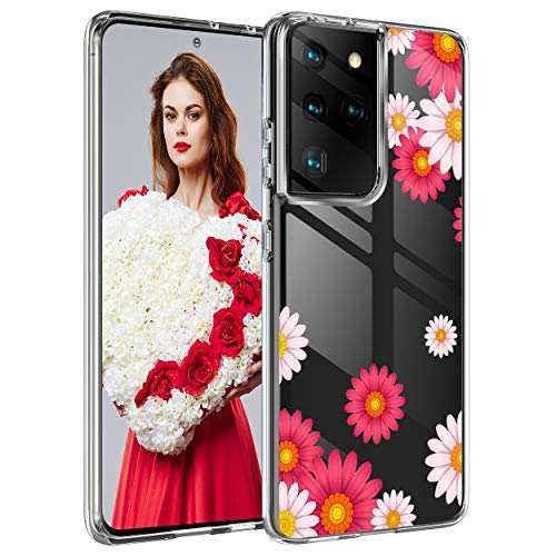 Croazhi - Carcasa compatible con Samsung S21 Ultra Original de silicona transparente de 360 grados, antigolpes, diseño de flores, color rosa