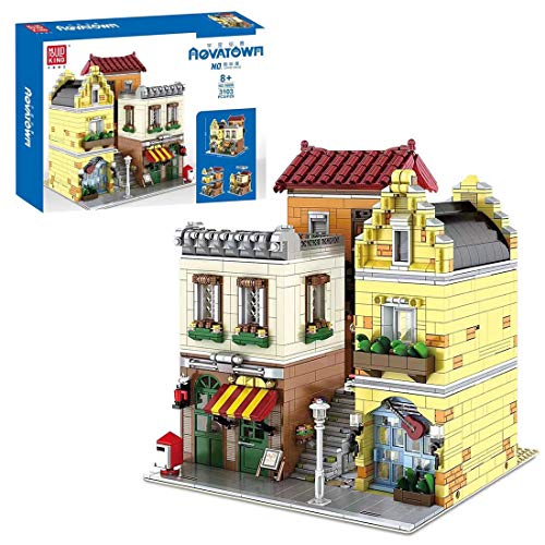 CT-Tribe Modelo de bloques de construcción, arquitectura europea, café con luz, arquitectura modular modelo con 3103 piezas, compatible con Lego