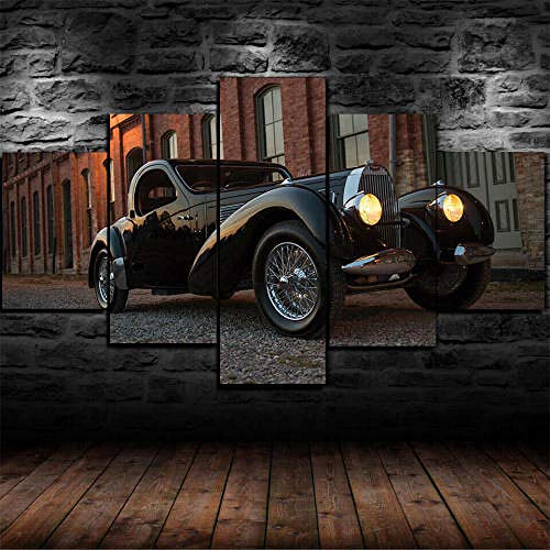 Cuadro En Lienzo, Imagen Impresión, Pintura Decoración, Cuadro Moderno En Lienzo 5 Piezas Xxl,125X60Cm,1938 Bugatti Type 57C Vitage Coche Viejo Murales Pared Hogar Decor