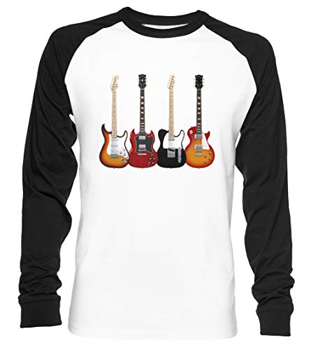Cuatro Eléctrico Guitarras Unisex Camiseta De Béisbol Manga Larga Hombre Mujer Blanca Negra