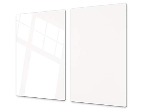 Cubre vitrocerámica y tabla de cortar de cristal templado – Superficie de vidrio templado resistente – UNA PIEZA (60 x 52 cm) o DOS PIEZAS (30 x 52 cm); D18 Serie de colores: A Blanco