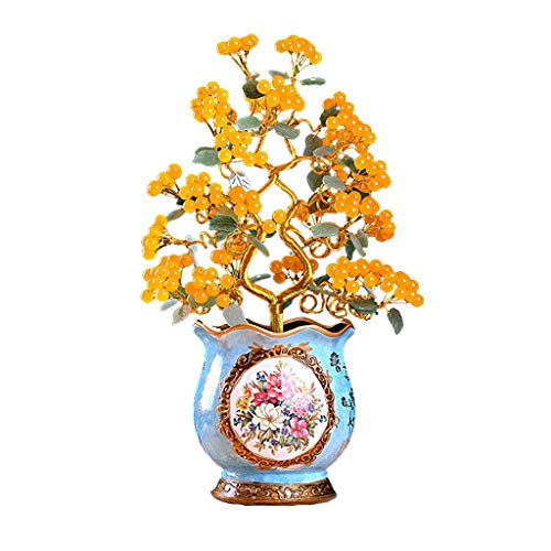 CZXKJ Árbol del Dinero Bonsai Feng Shui Cristales Citrino Reiki Cobre Dinero árbol Azul Cornucopia Adornos Feng Shui Suerte Estatua de la Figura 20.8 Pulgadas (Riqueza Árbol) Árbol del Dinero