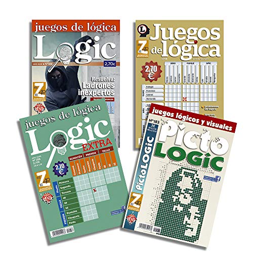 DataPrice Pack de 4 Libros de Pasatiempos de Lógica. Juegos de Lógica para Adultos Variados. - Ed. Zugarto -.