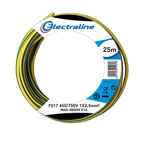 Electraline 13172 - Cable unipolar FS17, sección 1 x 2,5 mm², amarillo/verde, 25 m