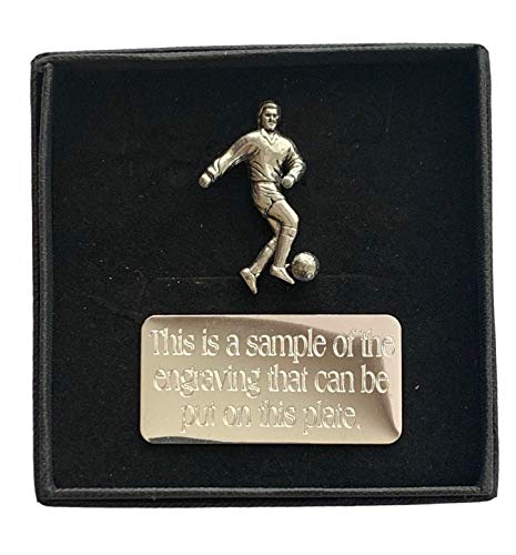 Emblems-Gifts Caja de regalo personalizada y jugador de fútbol hecho a mano (S4) Pin de solapa de peltre grabado gratis