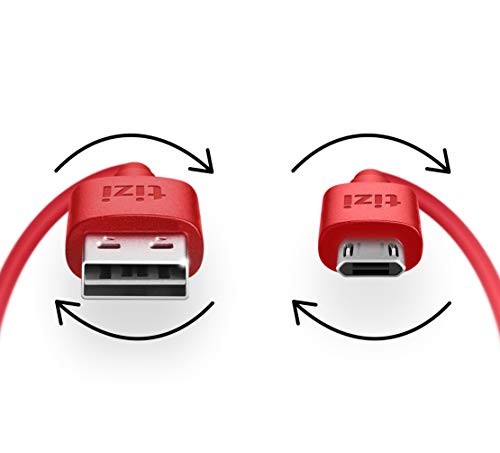 equinux Tizi Flip – Micro USB (50cm, Red) Data and Charging Cable with Double-Sided Reversible connectors. Both connectors Are Reversible. Cable with a Dual-Sided Micro USB Connector.