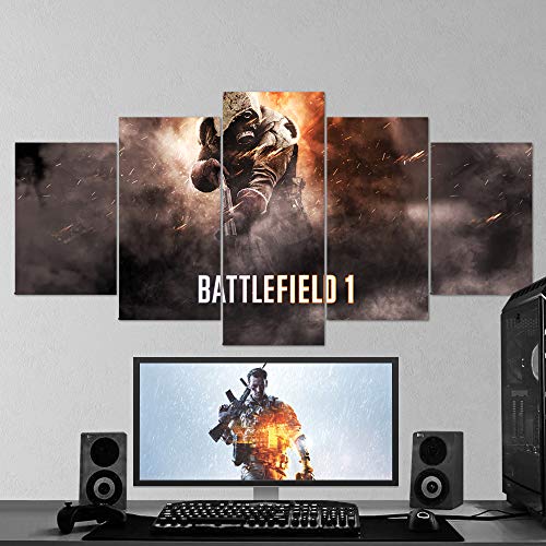 ES-CO Battlefield, Battlefield Heroes, Hardline, Modern Combate, 5 piezas de lienzo de pared, lienzo de juego, decoración de pared, 16 enmarcado listo para colgar Battlefield Poster (200,7 x 101,6 cm)