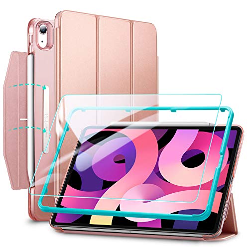 ESR Set con Funda Tríptica para iPad Air 4 (2020)10,9 Pulgadas [Incluye Protector de Pantalla de Cristal Templado] [Modo Automático de Reposo/Actividad] [Compatible Carga inalámbrica Pencil 2]Oro rosa